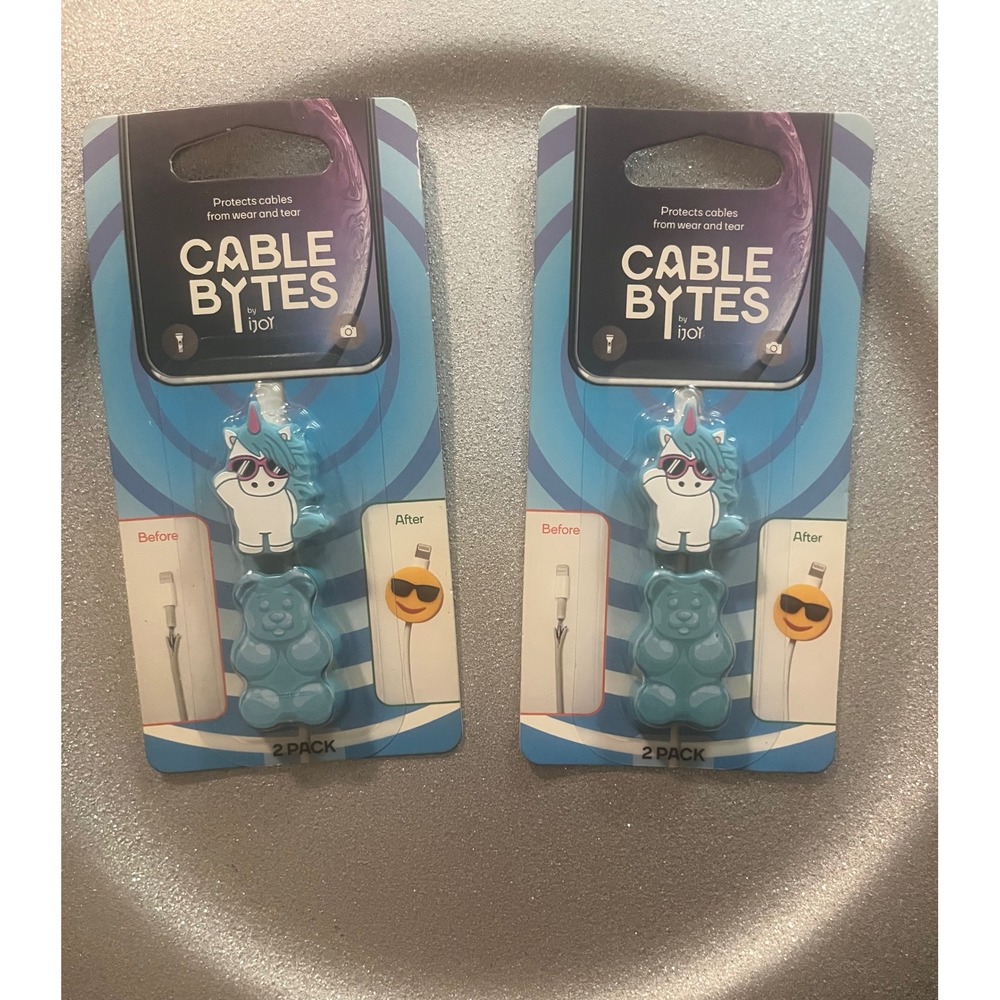 2 Packs Of Cable Bytes by iJoy, Unicorn & Gummy Bear, Cable Protectors -4 Total